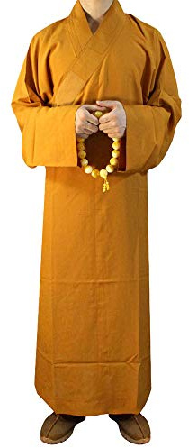 ZooBoo Summer Buddhist Shaolin Monk Robe Cotton Linen Long Robes Gown Kung Fu Uniforms Martial Arts Clothings (Earth Yellow, 41)