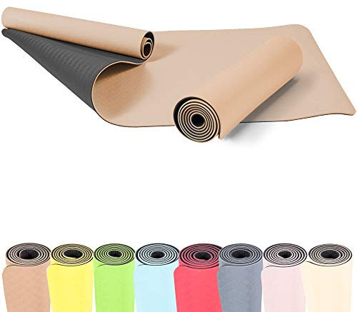 GORILLA SPORTS® Yogamatte - 180 x 60 x 0,6 cm, Rutschfest und Hautfreundlich, aus TPE, Farbwahl - Gymnastikmatte, Sportmatte, Trainingsmatte, Pilatesmatte, Fitnessmatte, Übungsmatte Braun