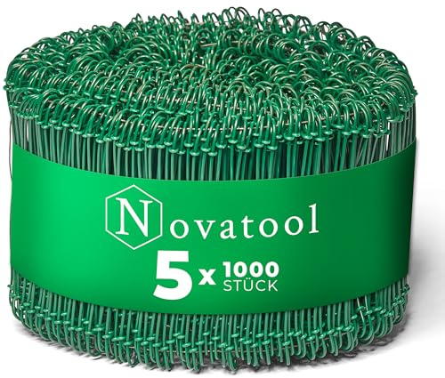Novatool 5.000 Stück Rödeldraht mit Ösen 1,4 x 120mm Bindedraht Grün ummantelt, rostfreier & langlebiger Drilldraht, Drahtbinder, Ösendraht, Drahtschlaufen, Ideal als Floristendraht und Blumendraht