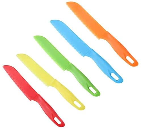5 Pcs Kid Plastic Kitchen Knife Set, Safe Kitchen Knife Sawtooth Cutter Plastic Toddler Cooking Knives Children Paring Knives