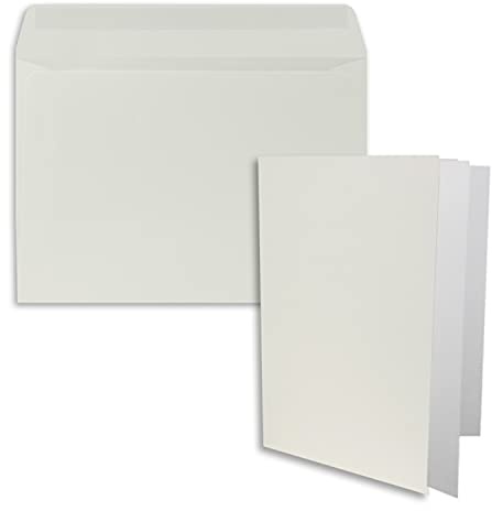 10x Faltkarten-Set DIN A5 in Naturweiß (Weiß) mit Briefumschlägen DIN C5 Haftklebung inkl. passendem Einlege-Papier - für große Einladungen und Karten zum Geburtstag oder Hochzeit