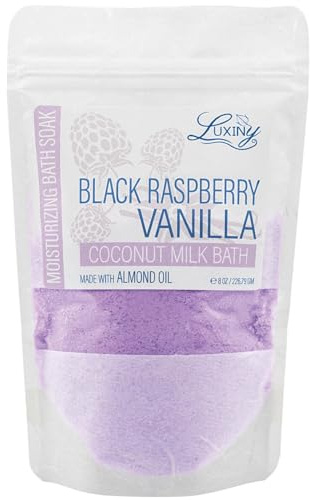 Luxiny Vegan Milk Bath Soak Made with Moisturizing Coconut Milk Powder & Sweet Almond Oil for a Bath Bomb Dust Soothing Fizz & Relaxing Soak, 8 oz. (Black Raspberry Vanilla)