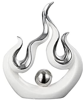 LGYKUMEG Modern Wohnzimmer Deko Skulptur aus Keramik Flamme Deko Statue mit silberner Kugel Höhe 22 cm für Heimbüro Schlafzimmer Dekoration Skulpturen Und Figuren