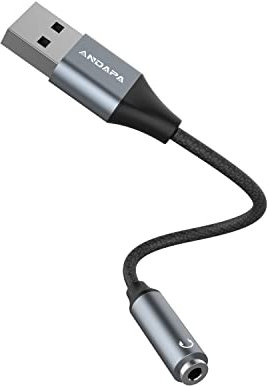 ANDAPA Tarjeta de sonido usb, tarjeta de sonido externa con conector para auriculares y micrófono de 3.5 mm Convertidor de audio a usb,tarjeta de audio pc，Mac, computadoras de escritorio, Linux, PS4/5