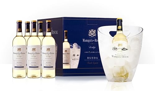 Marqués de Riscal Verdejo 100% Organic - Vino blanco Denominación de Origen Rueda, Variedad Verdejo - Caja de 6 botellas de 750 ml con Cubitera