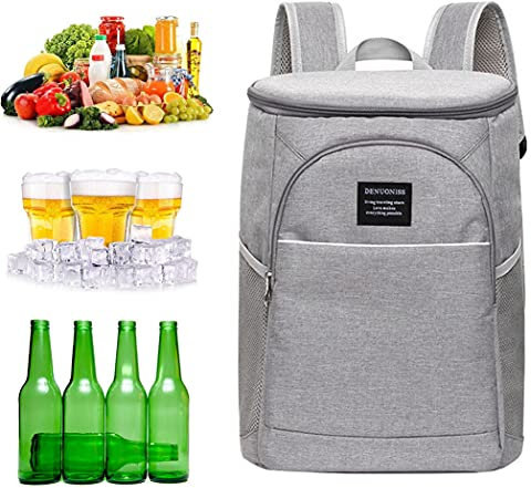 XIUWOUG Kühlrucksack Wasserdicht Isolierte Kühler Rucksack, 18L Kühltasche, Auslaufsichere Lunch-Tasche Perfekt für Picknicks, Strand Ausflüge, Wandern, Grill, Camping,Grau