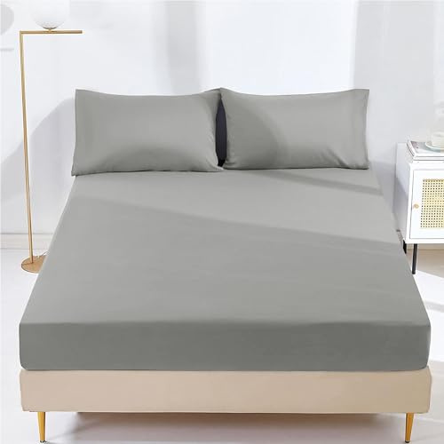 AR Ware King Fitted Sheet non Iron Wrinkle, 25cm deep Ultra Soft Microfiber Elastic Fitted Bed Sheets easy Care, Fade Resistant (Grey)