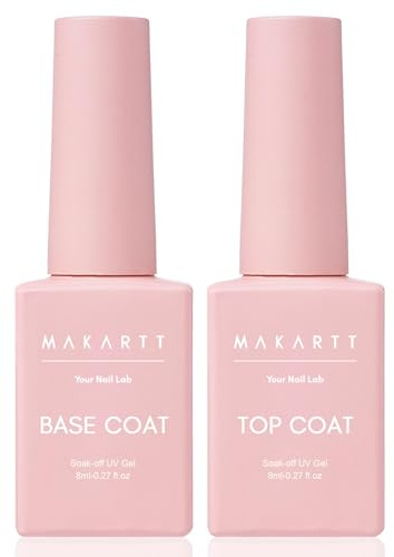 Makartt Gel Top Coat and Base Coat Kit: 2 PCS Clear Gloss Shiny No Wipe Stain Resistant General Top Coat Nail Polish UV for Acrylic Nails Dip Powder Gel Nail Polish Beauty Spring Gift Salon at Home