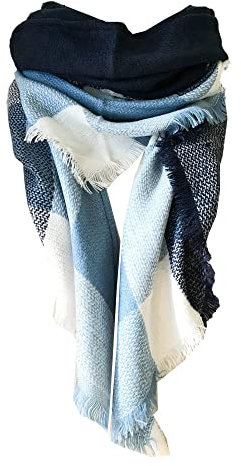 HGJH Strickschal Damen,Winterschals Bunter Karierter Dreiecksschal Warmer Schal Dicke Decke Doppelseitiger Blauer Blaugrüner Schal Mode Großer Winterschal Trendige Stola-Schals Für Frauen