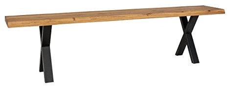 House Nordic Geölte Bank aus gewellter Eiche mit schwarzen Beinen, 180 x 32 x 46 cm