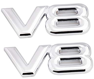 Lot de 2 emblèmes V8 en métal 3D pour affichage du moteur V8 (argenté)