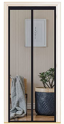 Fliegengitter Tür Magnet Insektenschutz, Verschiedene Größen, 90x260 cm, Magnetvorhang ist Ideal für Balkontür Wohnzimmer und Terrassentür, Kinderleichte Klebemontage Ohne Bohren, Schwarze Streifen