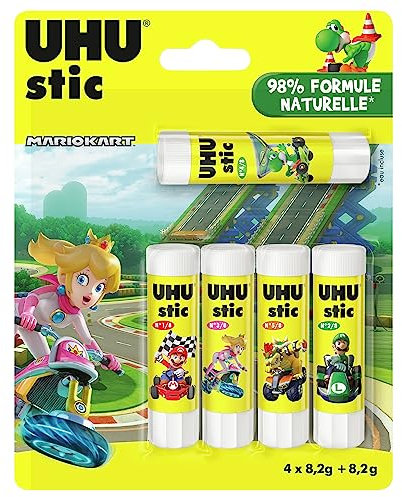 UHU Stic Mario Kart Klebestifte ohne Lösungsmittel, weiß, Mario Kart, 4+1 Sticks 8,2 g