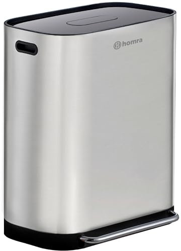 Homra Dual Kitchen Bin 60l – Double Rubbish Bins 2x30l – 2 Compartment Pedal System – Waste&Recycling Separation – Soft Close Design – Inner Buckets with Handles – Stainless Steel – Odour Filter