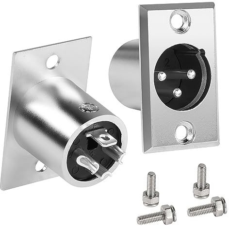 QIANRENON XLR Rechteckige Panel Montage Adapter 3Pin XLR Stecker auf Schweißbein Mikrofon Montage Anschluss XLR Lötan Einbau buchse, für Bühnenbeleuchtung DMX Verstärker Mixer, Silber, 2Pcs