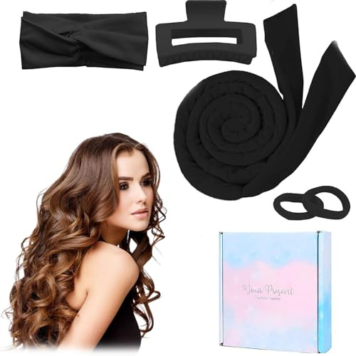 JIEYUCHU Ohne Hitze, DIY Heatless Hair Curler Set, Handbuch Stirnband Lockenwickler, Haarband Wave Formers über Nacht für Mittleres Langes Haar, Geschenke für Frauen (Schwarz)