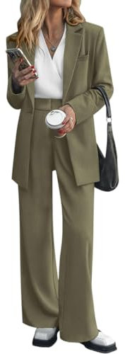 ORANDESIGNE Completo Donna Elegante Tailleur Cerimonia Curvy Giacca e Pantalone Outfit Completo Business Casual da Ufficio Lavoro 2 Pezzi da Tuta Business Suit Set Verde Militare M