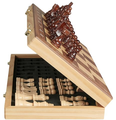 SANCHKEN Magnetic Chess Set 15'' Wooden Chess Board Game Set for Adults and Kids, Foldable Chess Board with Storage Slot - 2 Extra Queen (brown-b)
