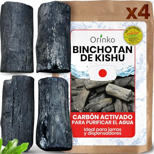 ORINKO ® Binchotan Bio Charbon Actif Eau x4 – Puissante Filtration Naturelle 2.5L/Bâton – Chêne Japonais Authentique (Kishu, Wakayama) – Idéal pour Carafe, Fontaine, ou Gourde - Taille M