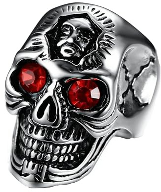 MAGIIE Schmuck Edelstahl Ring für Herren Damen Männer,Vintage Auge Teufels Skull Ring Herren Punk Gothic Punk (Silber Skull, 60)