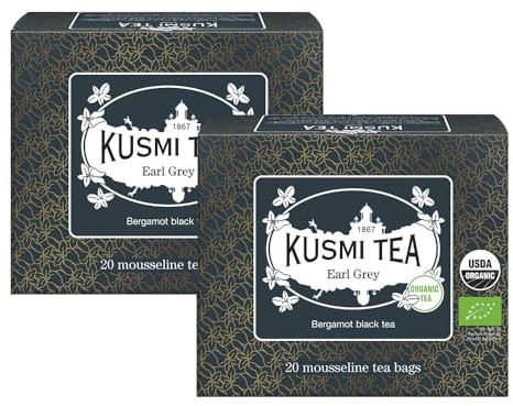 Kusmi Tea - Pack of 2 Boxes of Tea Bags - Earl Grey - Organic Earl Grey Black Tea - Flavored with Italian Bergamot Essential Oil - Strong, Robust, Caffeinated Tea - 2x20 Tea Bags