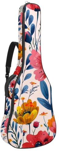 Universal Gitarrentasche, wasserdichte Gigbag für 40/41/42 Zoll Akustikgitarre mit mehreren Taschen und Schutzschicht, Rot Gelb Blumen, mehrfarbig, 42.9x16.9x4.7 in, Gitarrentasche