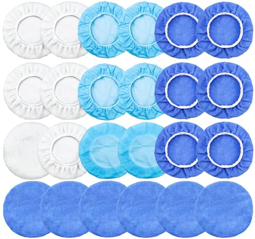 24 Pcs Coche Buffing Pads, Microfibra Pulido Pad Bonnets para Orbital Buffer Pulidora, Buffer Waxers Bonnet Set 9 a 10 pulgadas pulidora archivo adjunto