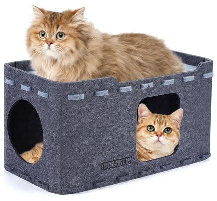 IDOGCHEW Katzenhaus Filz, Abnehmbare Katzenhöhle aus Filz 59 x 29 x 30 cm, Winterfest und Wärmeisolierend, Schützt die Krallen, Ideal zum Spielen und Schlafen für Katzen, Dunkelgrau
