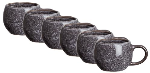 BUTLERS 6er-Set Kaffeetassen Steinzeug - COTTAGE - spülmaschinenfest | Farbe Schwarz - 180 ml - Kaffeetassen für Flat White - Kaffeebecher für Cappuccino & Tee