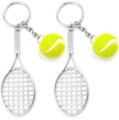GENSMILE Tennis Schlüsselanhänger Geschenk für Männer Frauen – 2 Stück Schlüsselring mit mini Tennisschläger und Ball, Sportfans Schlüsselanhänger Rucksack Deko Anhänger für Fitnessbegeisterte