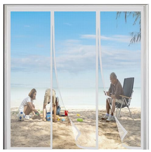 Fliegengitter Balkontür 130x260cm Weiß hochwertige Magnet Fliegengitter Tür für Wohnwagen, Wohnmobil und Terrassentür - Fliegenschutz Wohnmobiltür mit starken Magneten