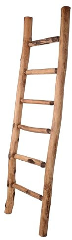 UNUS Conduttore decorativo in legno, 150 cm, 6 gradini, look antico, scala in legno, decorazione da parete, portasciugamani in piedi, realizzato in legno di frassino