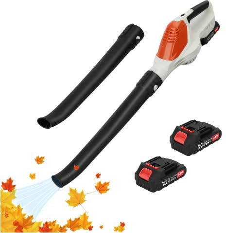 Wilitto Souffleur de feuilles électrique sans fil avec 2 batteries et chargeur, 24 V haute vitesse avec 2 tubes - Souffleur électrique sans fil pour l'entretien de la pelouse, la terrasse, la neige