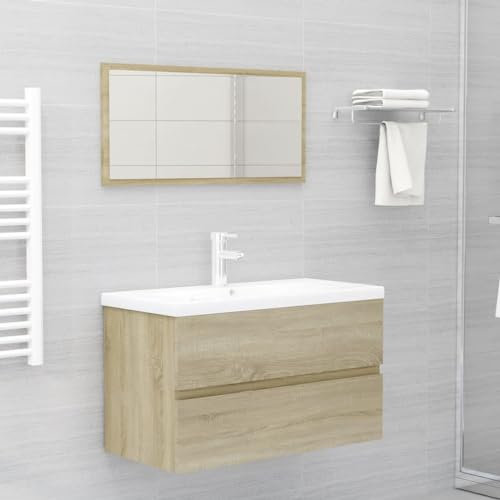 Lauuoeriau Furniture Item home 2-teiliges Badmöbel-Set Sonoma Eiche Holz-Möbel