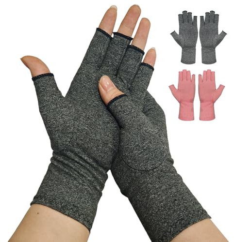 Impoditiongs Guanti per Artrite, Guanti Comprimenti Uomo e Donna, Senza Dita e in Morbido Cotone，Reumatoide, Tendinite, che forniscono calore e compressione per favorire la guarigione(grigio scuro,M)