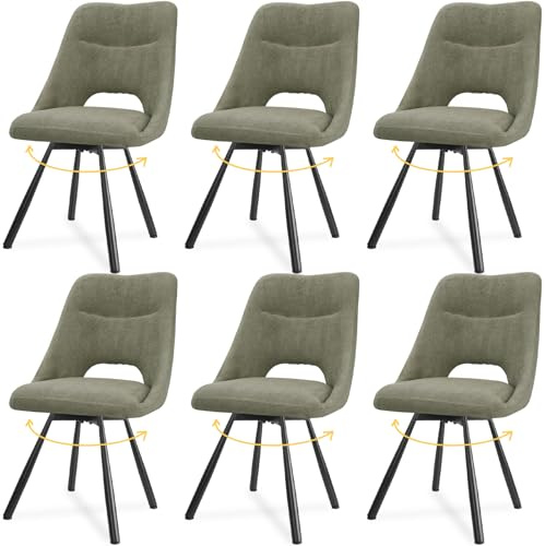 LEWE Esszimmerstühle drehbar 6er Set, 360° Drehstuhl, Küchenstuhle, Moderne Polsterstuhl mit Rückenlehne, armlos, für Esszimmer Wohnzimmer Schlafzimmer, Kaschmir-Stoff - Graugrün