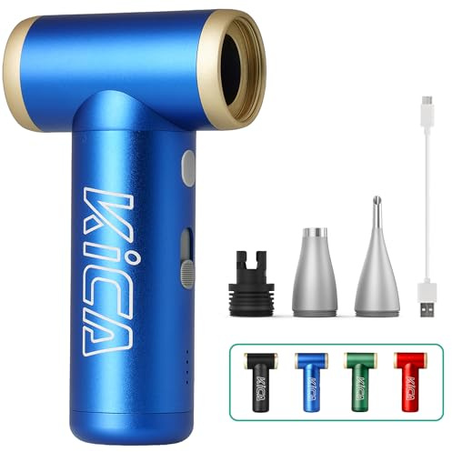 Kica JetFan 2S - Soplador de polvo eléctrico de metal – 117000 rpm Mini Air Duster con regulación continua y botón turbo, pulverizador de aire portátil para PC, coche, oficina, sofá, color azul