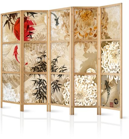 murando - Paravento da Interno Giapponese, Separe Divisorio, 225x172 cm | 5 Pannelli Decorativi, Stampa su Un Lato, Tela in TNT, Legno, Pronto all'Uso, Separatore per Casa e Ufficio, Produzione EU