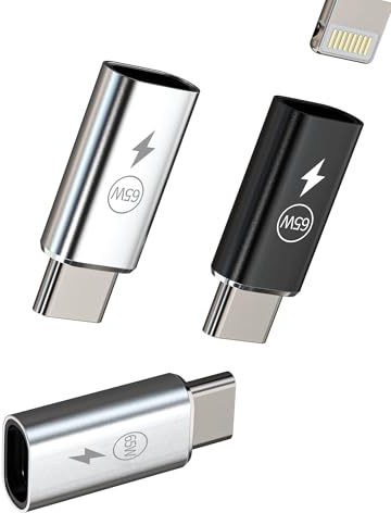 65W - Adaptador Lightning hembra a USB C macho (lote de 3) para iPhone 16 15 Pro enchufe para iPad Cable PD rápido cargador conector para Apple tipo C adaptador coche accesorio compatible con Samsung