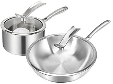 DYHWAC 316 Juego de ollas de Acero Inoxidable Cocina for el hogar Pan de fritorilla Antiadherente + Juego de ollas de Leche Combinación Utensilios de Cocina