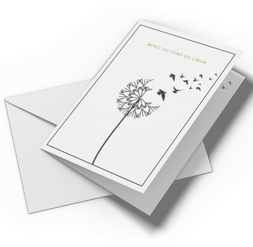 Briefzauber Lot de 25 cartes Remerciement de deuil | Cartes pliantes & enveloppes | Carte de deuil avec texte intérieur, cartes remerciements décès modernes | (Fleur - 25 pièces)
