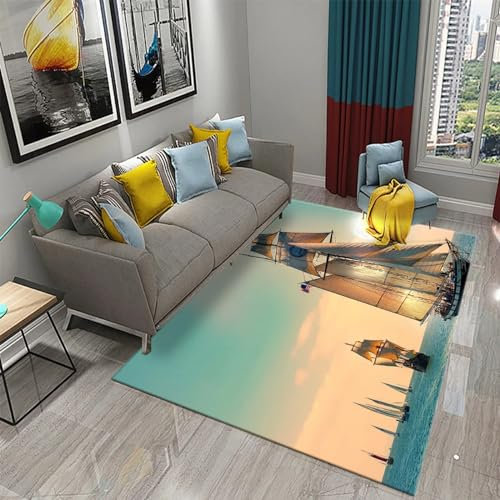 3D Ölgemälde Segelboot Sonnenuntergang Meereslandschaft Teppich Für Schlafzimmer Kinderzimmer Wohnzimmer Im Freien Balkon Terrasse, Matten Für Küche Modern Dünne Kinderteppic -44751667285