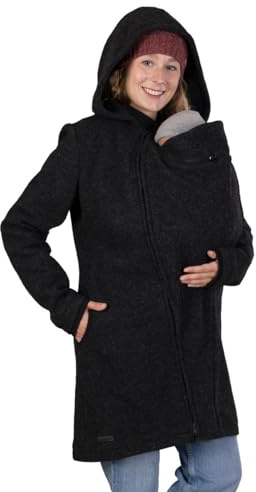 Viva la Mama – Wollmantel für Schwangerschaft & Babytragen vorn & hinten – 4in1 Umstands- und Tragemantel – warme Tragejacke - SMILLA - anthrazit - L