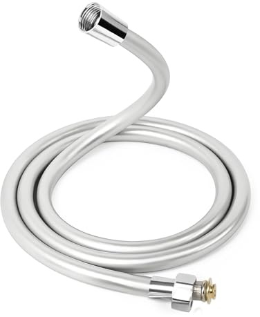 Duschschlauch 1,5M, PVC Brauseschlauch, Flexibler Glatter Langlebiger Ersatzschlauch, Ersatzschlauch mit Dichtring und Dichtdeckel, für Duschkopf, Silber