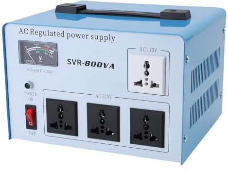 Depisuta Regolatore di Tensione Automatico 800 W, Stabilizzatore di Tensione Monofase con 3 Prese Universali, per Computer Smartphone Attrezzatura Fotografica (Plug-UE 160-250V)