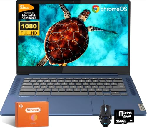 Lenovo IdeaPad Slim 3 Chromebook Laptop 2025, display Full HD da 14 pollici, memoria da 4 GB, memoria da 320 GB (64 GB eMMC + 256 GB MSD), MediaTek Kompanio 520, GPU ARM Mali-G52, Wi-Fi 6, fino a 13,5