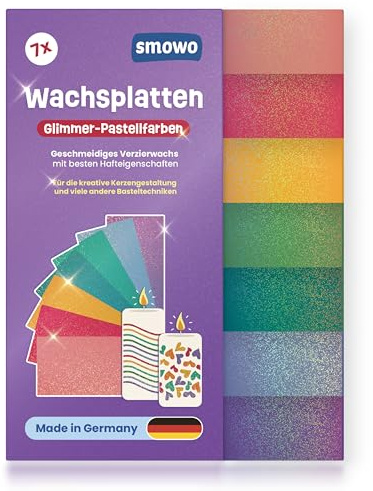 Smowo 7 placas de cera en colores pastel de mica, placas autoadhesivas de cera para decorar y diseñar, ideales para velas, bautizos, comuniones y bodas