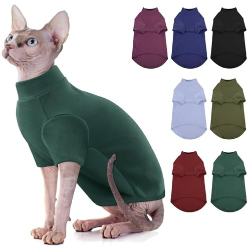 AOFITEE Katzen Kleidung Winter, Weihnachten Sphynx Katzenpullover Warme Winter Katzenbekleidung für Haarlose Katze, Fleece Rollkragen Pullover Katzen Mantel Einteiler Kitten Katzenbody mit Beinen