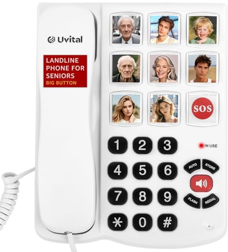 Big Button Phone for Elderly, Uvital Landline Phones with Loud Volume for Seniors, Speed Dial House Phone Telephone with Hearing Aid Compatible, Handsfree and Volume Adjustment