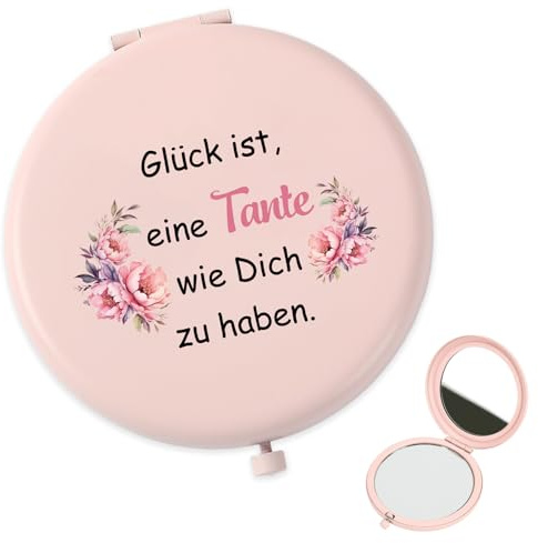 QWZify Tante Geschenk Weihnachten Geschenk Tante, Rosa Taschenspiegel Kosmetikspiegel Vergrößerungsspiegel Taschenspiegel Klappbar Reisespiegel, Geburtstagsgeschenk Taschenspiegel Mit Vergrößerung